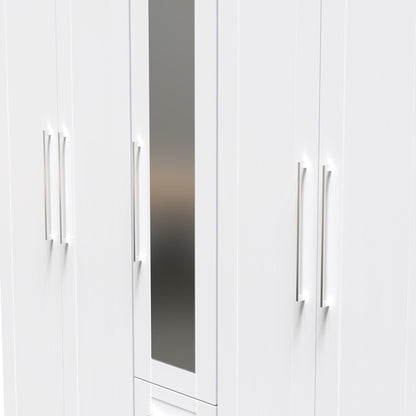 York Tall Mirror Wardrobe White 5 Doors 2 Shelves 2 Drawers 185cm