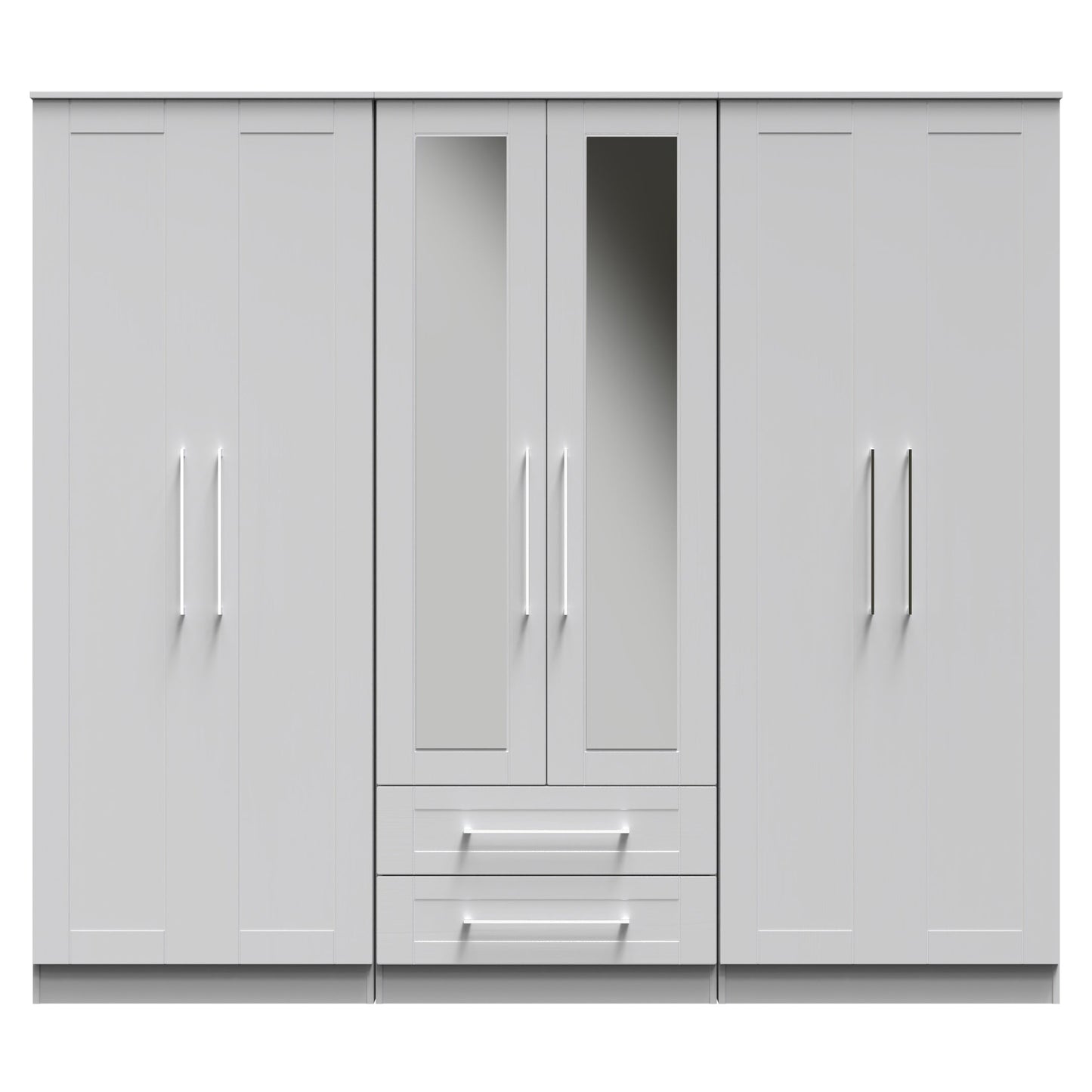 York Tall Mirror Wardrobe Grey 6 Doors 2 Shelves 2 Drawers 222cm
