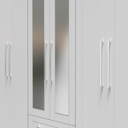 York Tall Mirror Wardrobe Grey 6 Doors 2 Shelves 2 Drawers 222cm