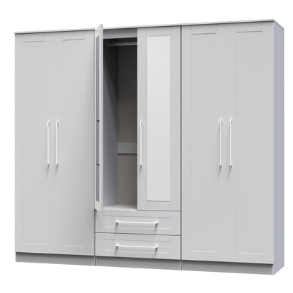 York Tall Mirror Wardrobe Grey 6 Doors 2 Shelves 2 Drawers 222cm