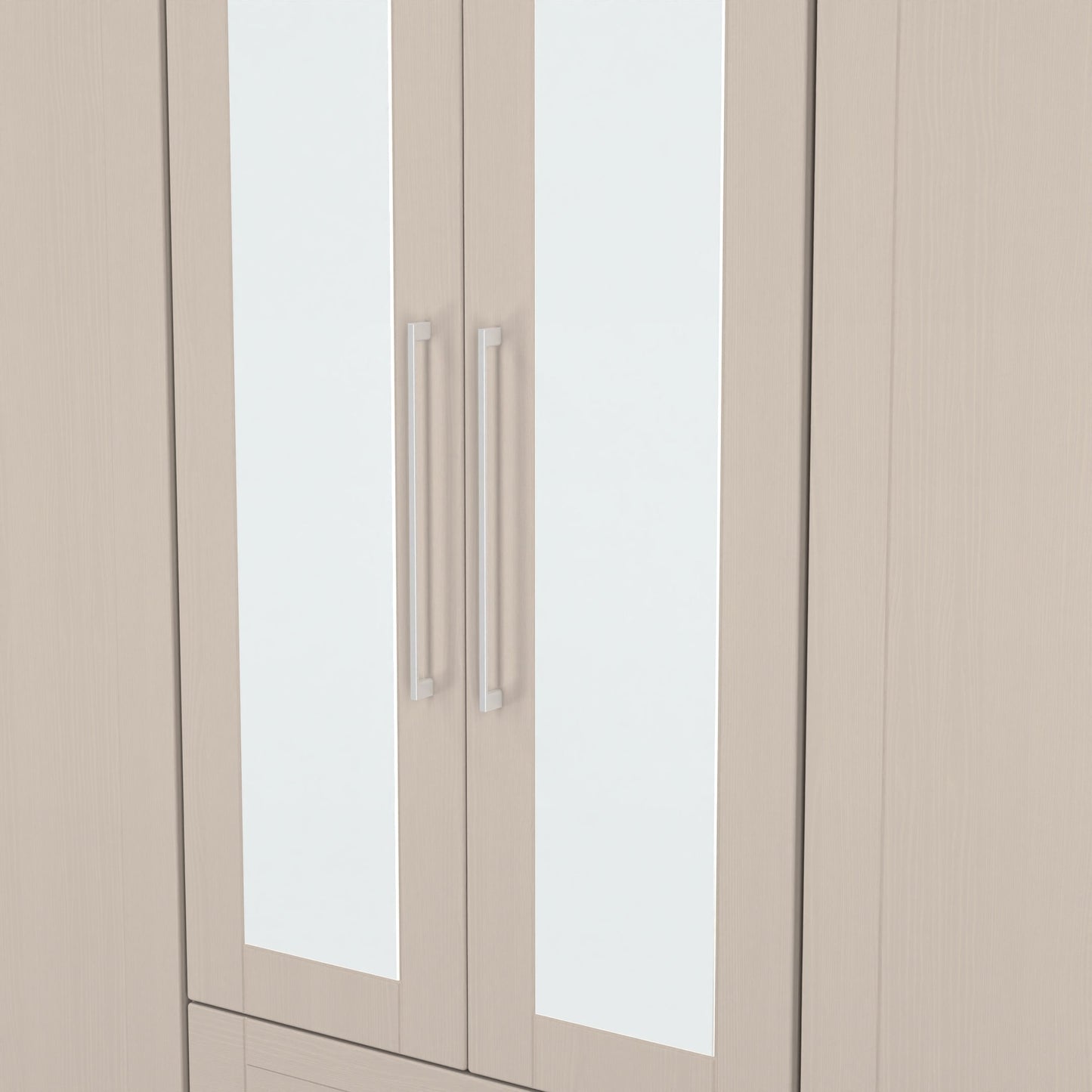 York Tall Mirror Wardrobe Cream 6 Doors 2 Shelves 2 Drawers 222cm