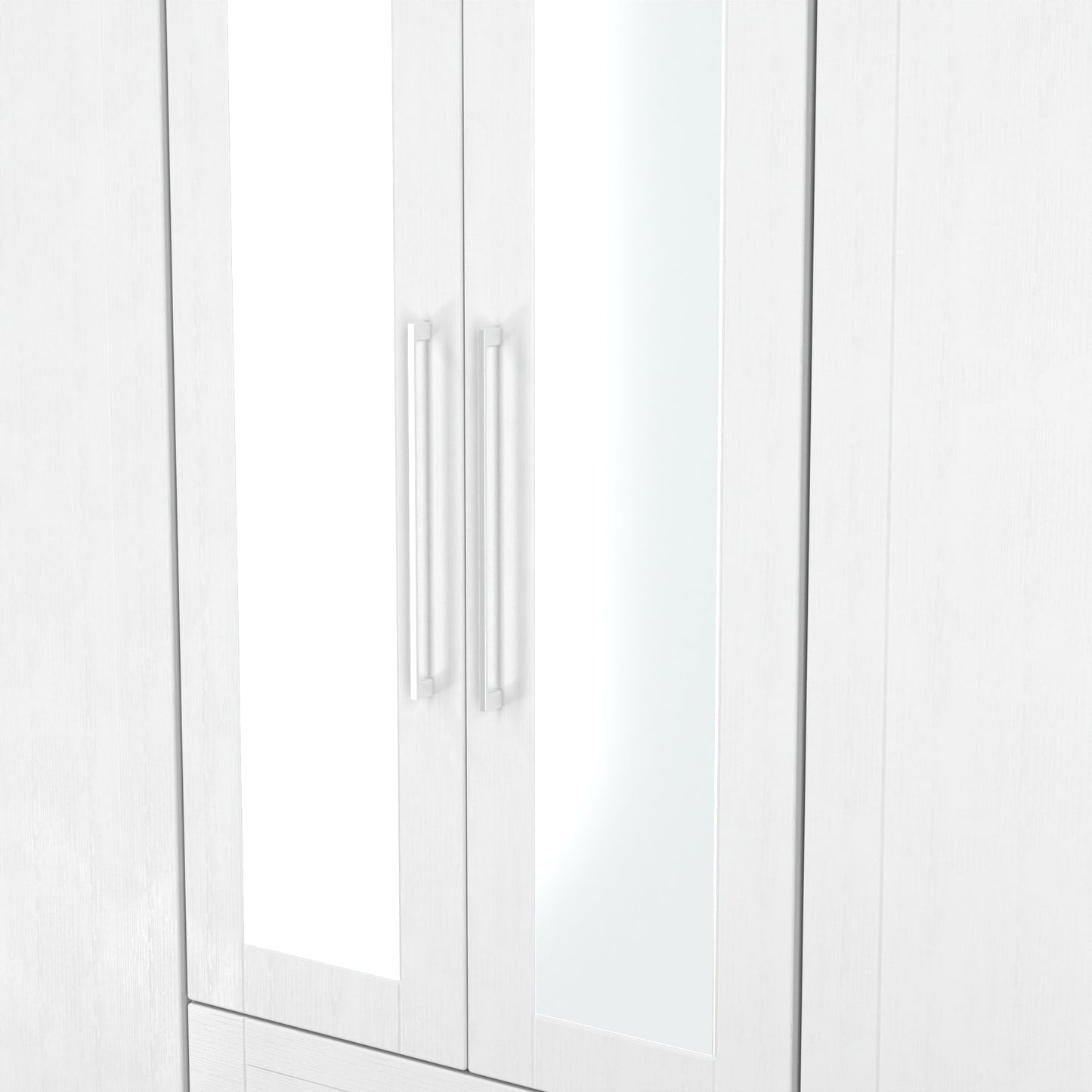York Tall Mirror Wardrobe White 6 Doors 2 Shelves 2 Drawers 222cm