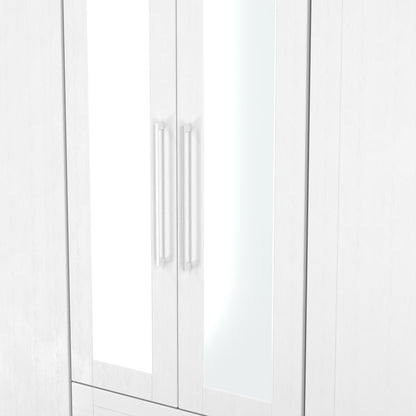 York Tall Mirror Wardrobe White 6 Doors 2 Shelves 2 Drawers 222cm