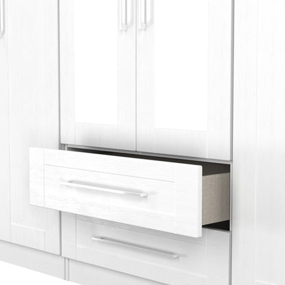 York Tall Mirror Wardrobe White 6 Doors 2 Shelves 2 Drawers 222cm