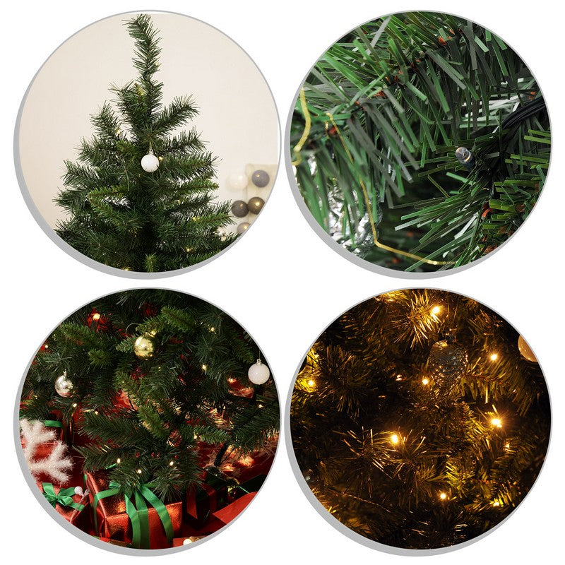 6 Foot Pre-Lit Artificial Christmas Tree 200 LED Xmas Tree Holiday Décor with Decorative Balls Ornament Metal Stand Green