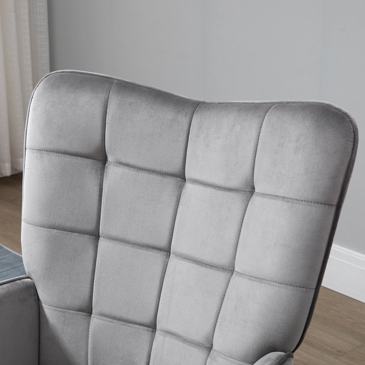 Accent Chair VelvetTufted Wingback Armchair Club Chair with Wood Legs Grey