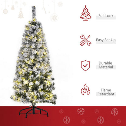 4 Foot Prelit Artificial Snow Flocked Christmas Tree with Warm White LED Light