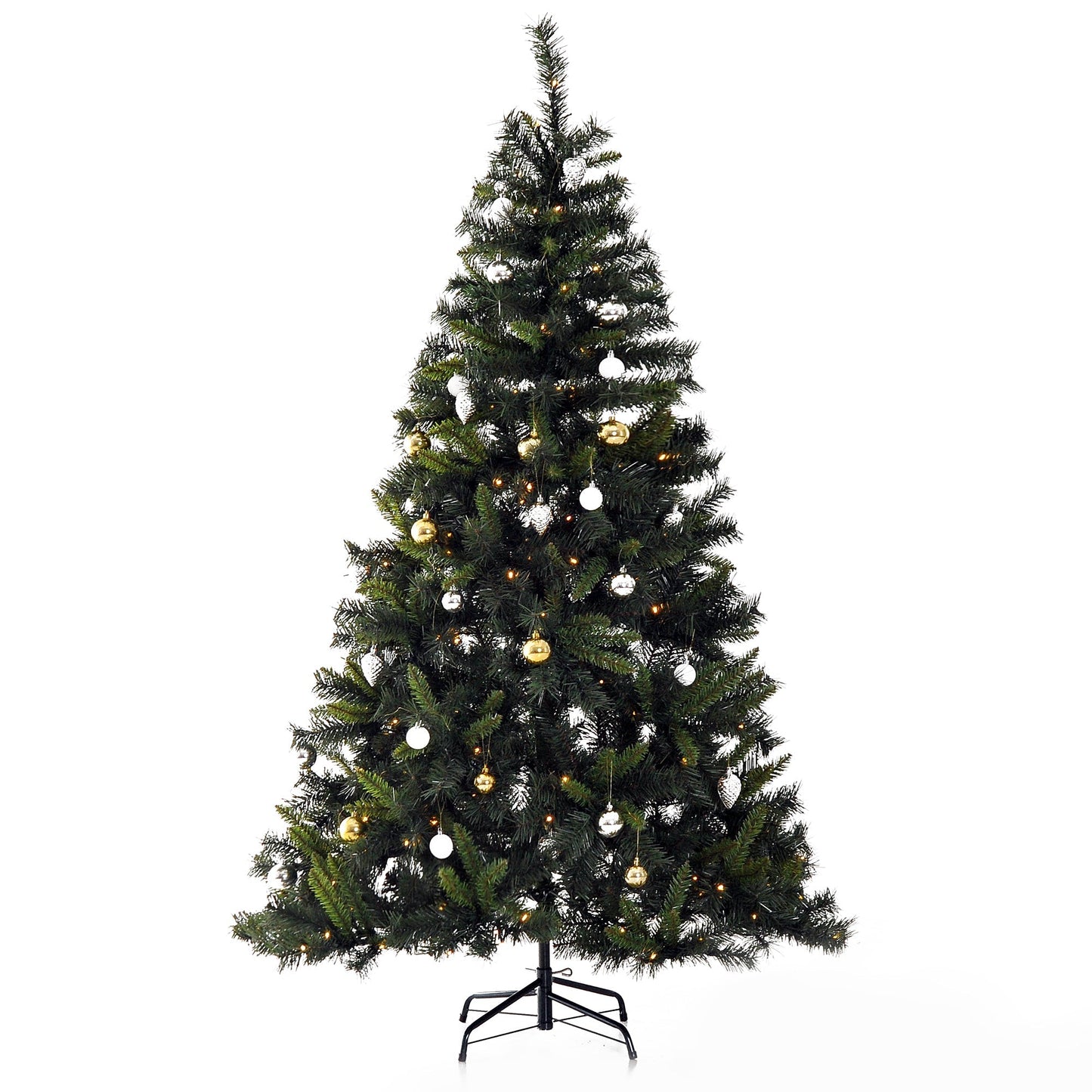 6 Foot Pre-Lit Artificial Christmas Tree 200 LED Xmas Tree Holiday Décor with Decorative Balls Ornament Metal Stand Green Primary Image