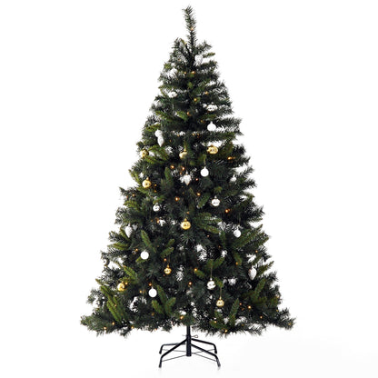 6 Foot Pre-Lit Artificial Christmas Tree 200 LED Xmas Tree Holiday Décor with Decorative Balls Ornament Metal Stand Green Primary Image
