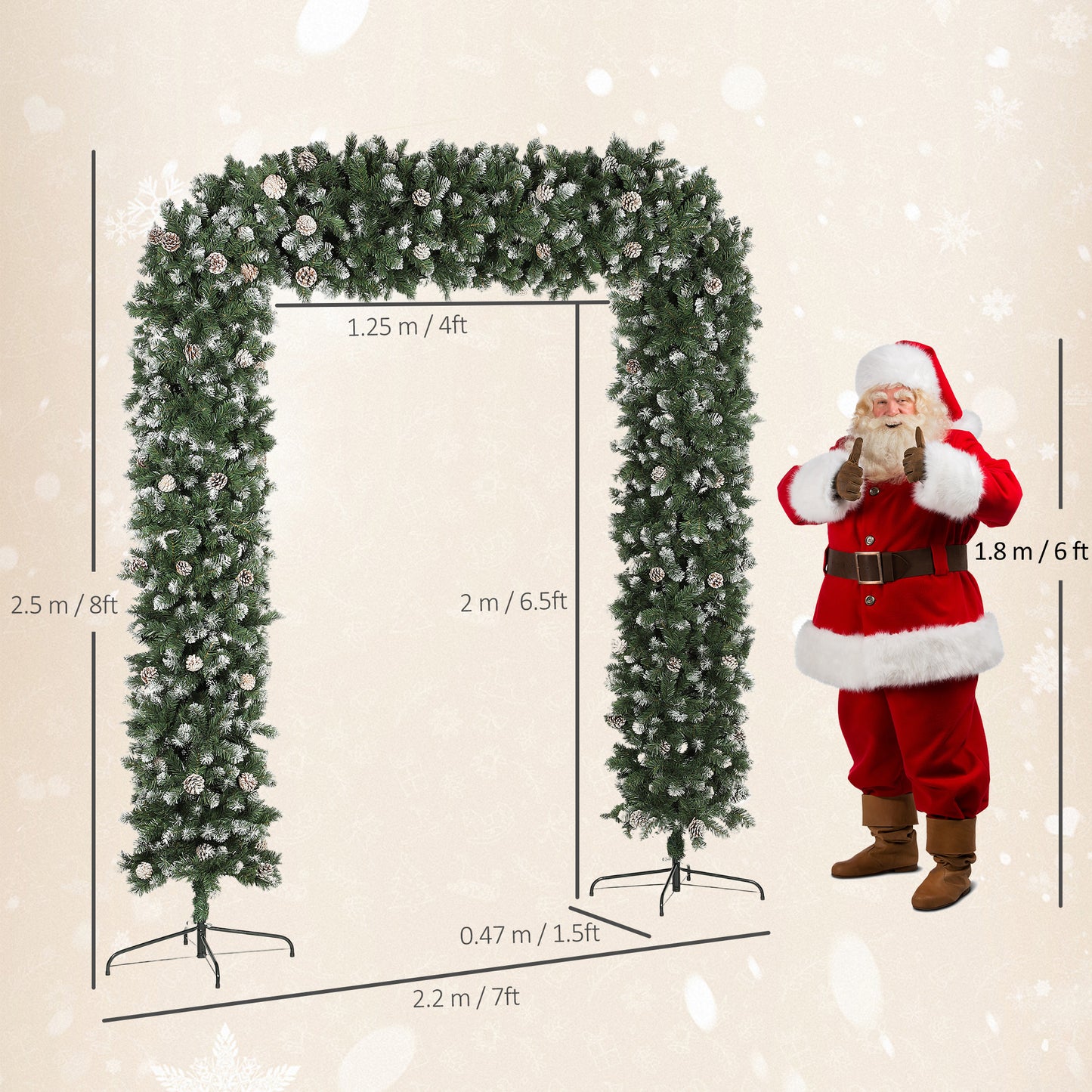 8ft Pinecone Christmas Tree Arch Artificial - White Frosted Green  2100 Tips