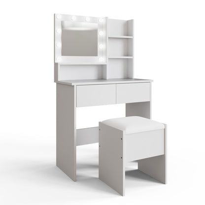 Eva Tall Dressing Table Set White 2 Shelves 2 Drawers