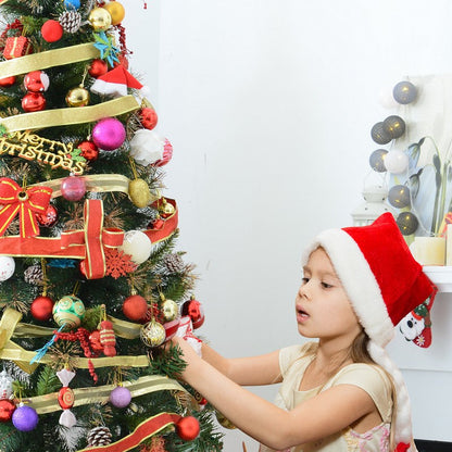 5 Foot Pre-Lit Christmas Tree Artificial Spruce Xmas Tree Warm White LED Holiday Décor with Metal Stand Green