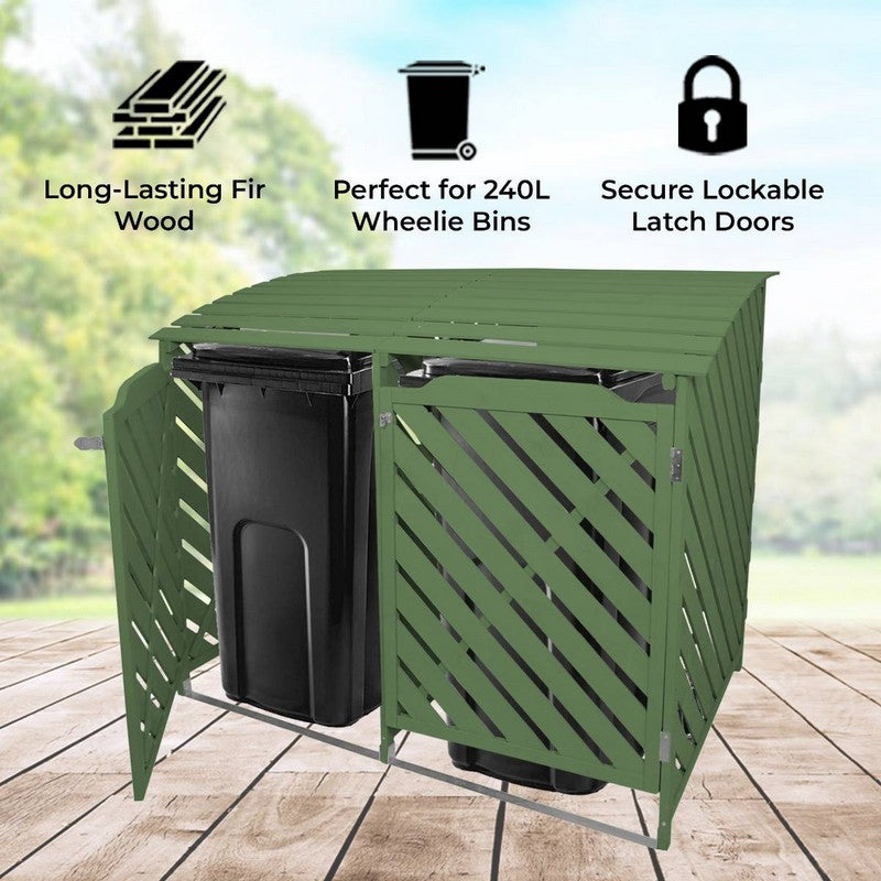 Raven Raven Double 4' 10" x 3' Pent Wheelie Bin Store - Classic Sprayed Vented
