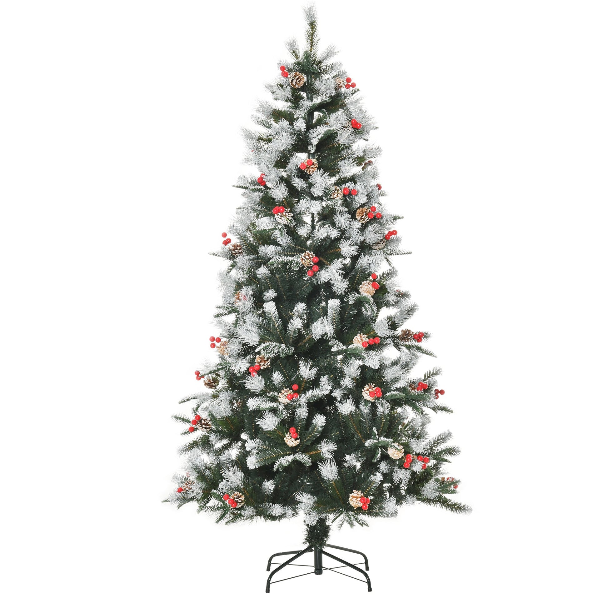 Homcom 6 Foot Artificial Snow Dipped Christmas Tree Xmas Pencil Tree with Foldable Feet Red Berries White Pinecones Primary Image