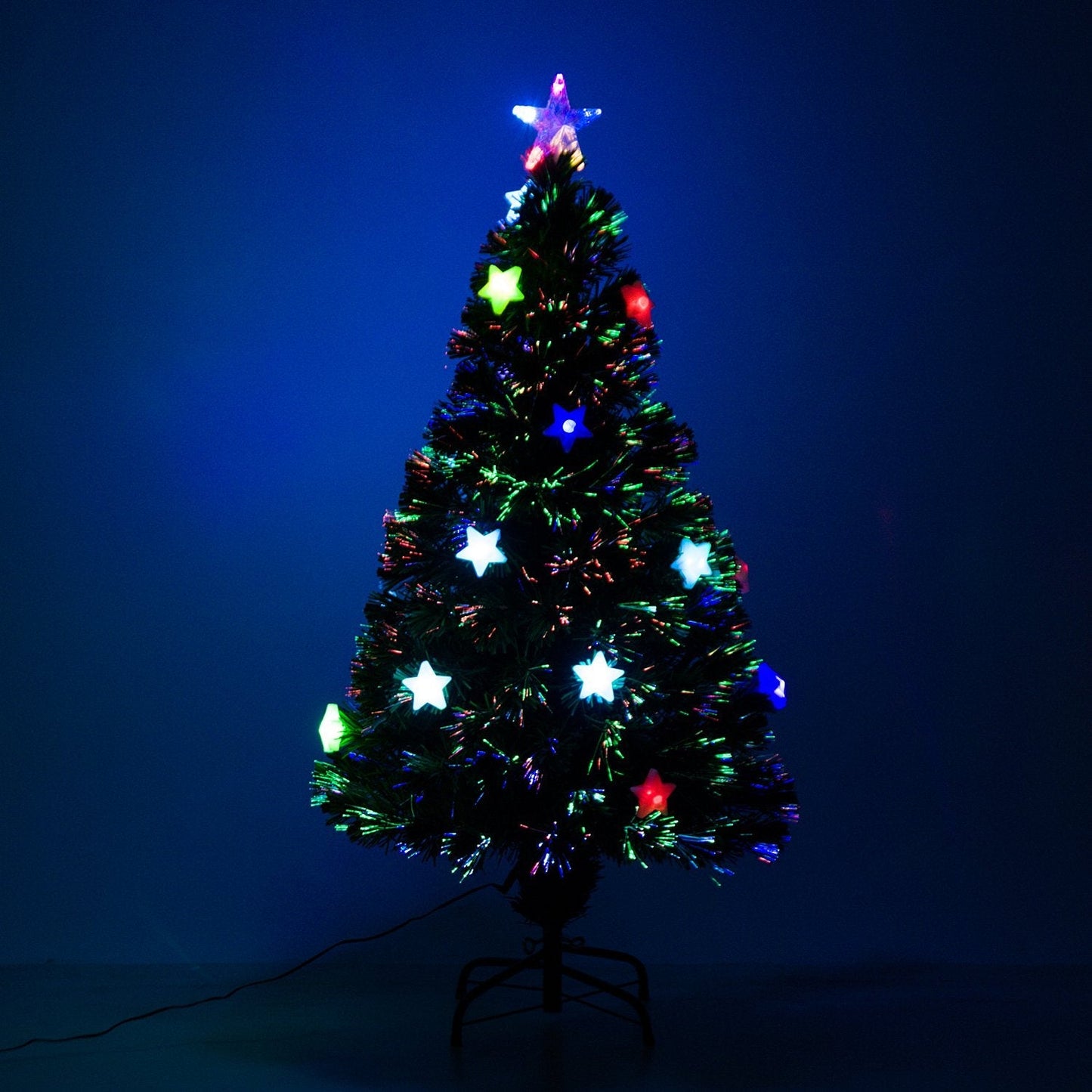 Homcom 4 Foot Prelit Artificial Christmas Tree Fibre Optic Star LED Light with LED Light for Indoor Party Primary Image