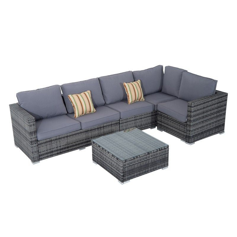 4 Pcs Rattan Garden Furniture Sets Wicker Patio Conservatory Dining Set Corner Sofa Loveseat Coffee Table Cushions Balcony Backyard Pool