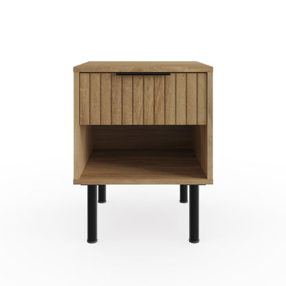 Nervata Side Table Oak & Black 1 Shelf 1 Drawer