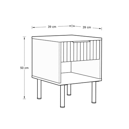 Nervata Side Table Oak & Black 1 Shelf 1 Drawer