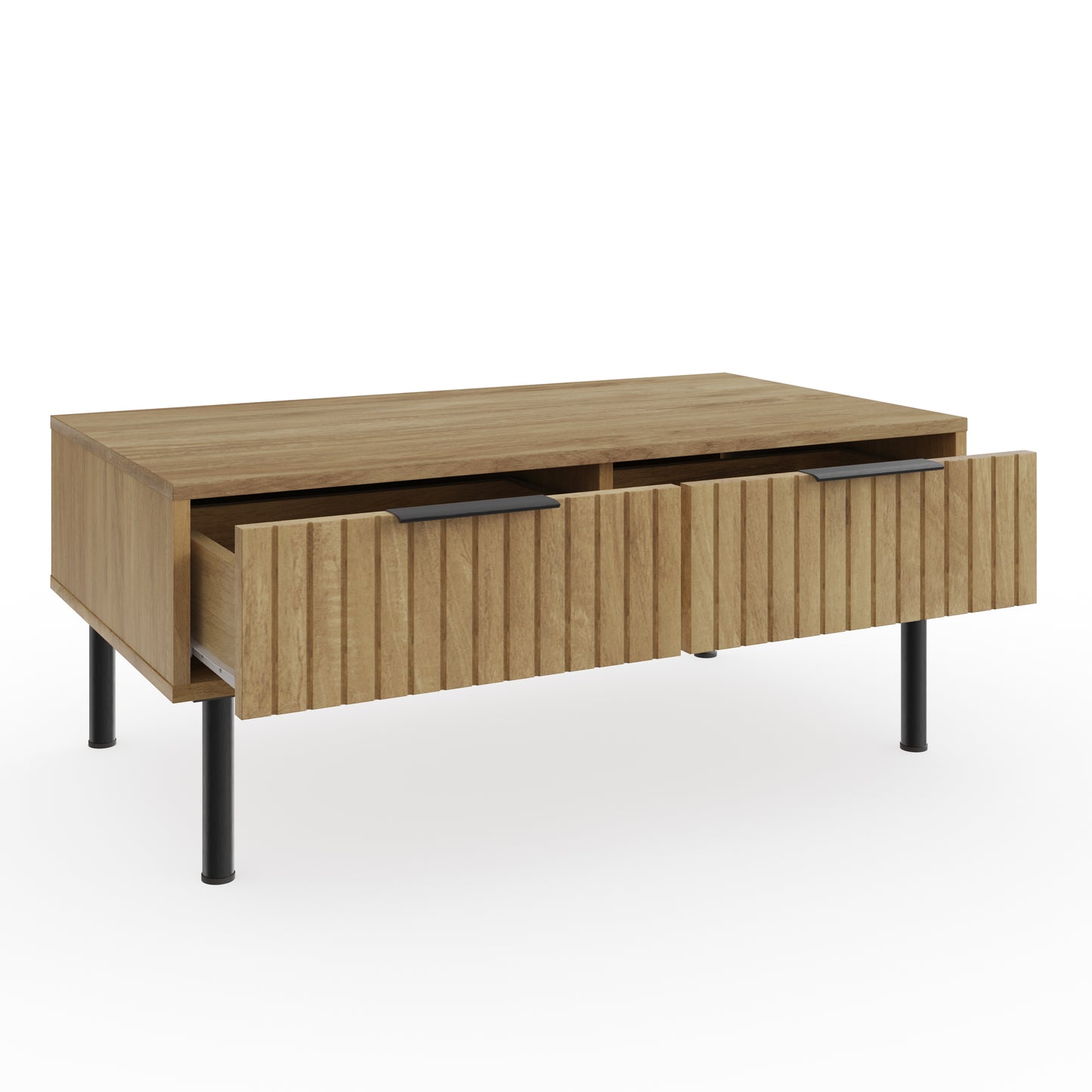 Nervata Coffee Table Oak & Black 2 Drawers