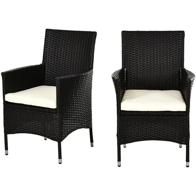 2 Pc Outdoor Rattan Armchair Dining Chair Garden Patio Furniture Armrests Cushions Deep Coffee