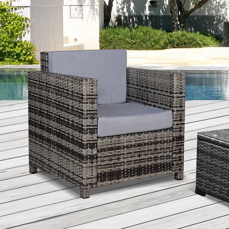 1 Seater Rattan Garden All Weather Wicker Weave Single Sofa Armchair Fire Resistant Cushion