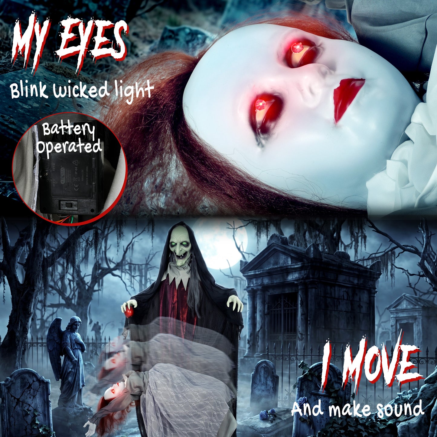 Animated Witch And Ghost Halloween Decoration - 180cm