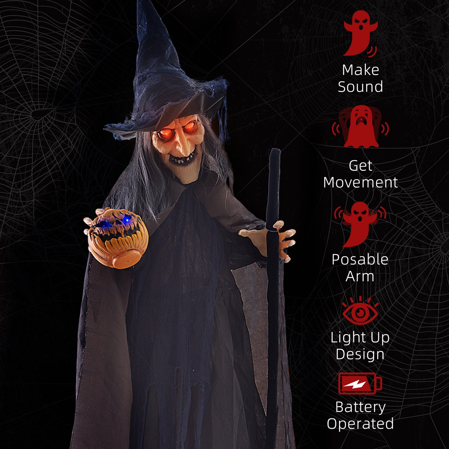 Animated Witch Halloween Decoration - 190cm
