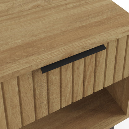 Nervata Side Table Oak & Black 1 Shelf 1 Drawer