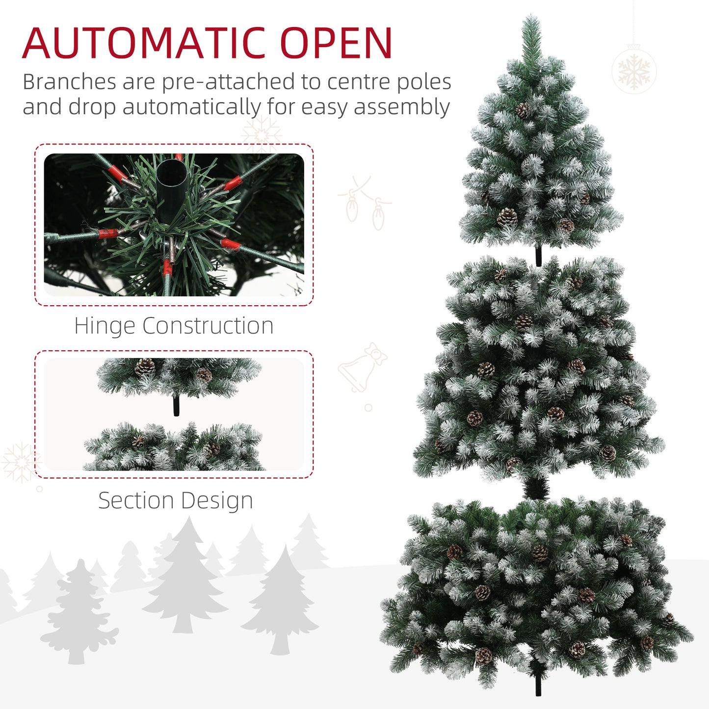 7ft Pinecone Christmas Tree Artificial - White Frosted Green  1152 Tips