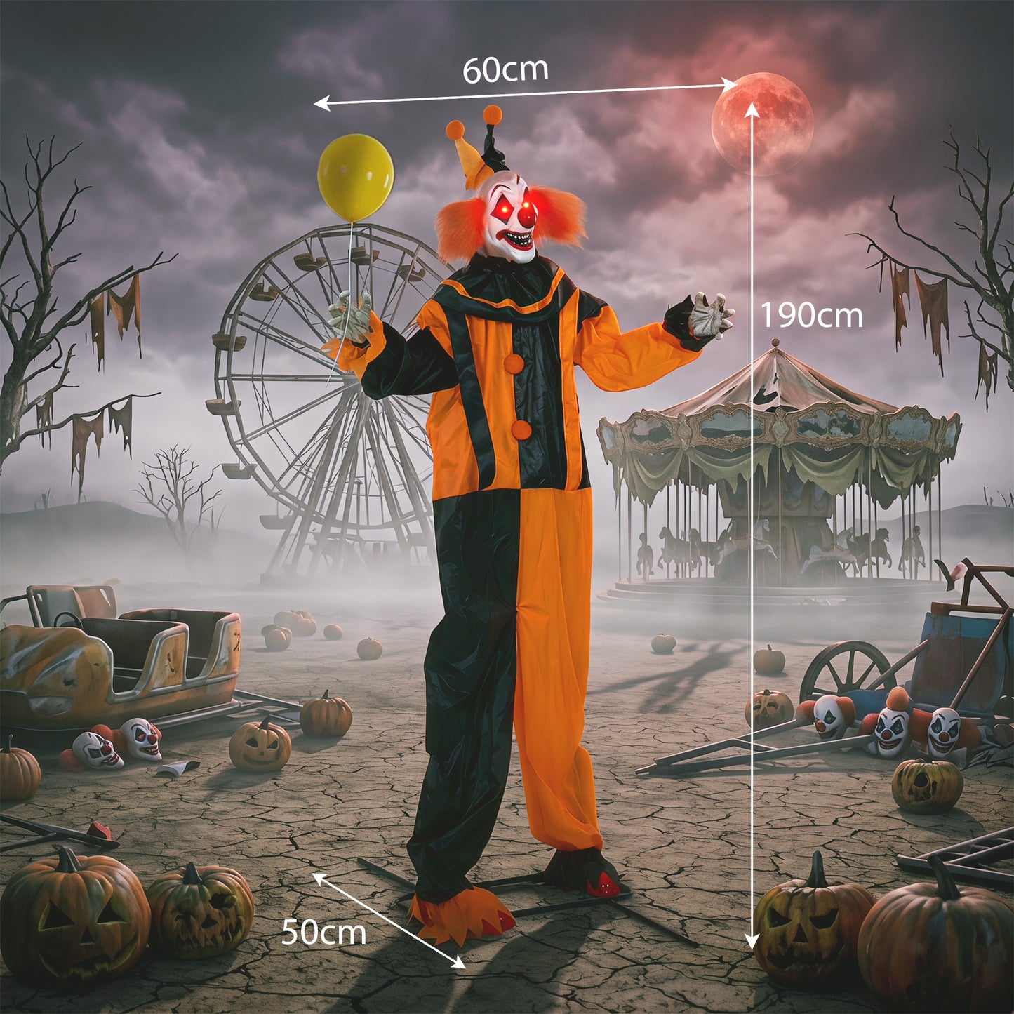 Animated Scary Clown Halloween Decoration - 190cm