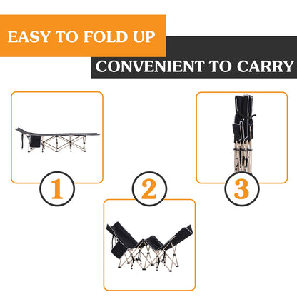 Outsunny Single Person Camping Bed Folding Cot Outdoor Patio Portable Military Sleeping Bed Travel Guest Leisure Fishing With Side Pocket And Carry Bag - Black