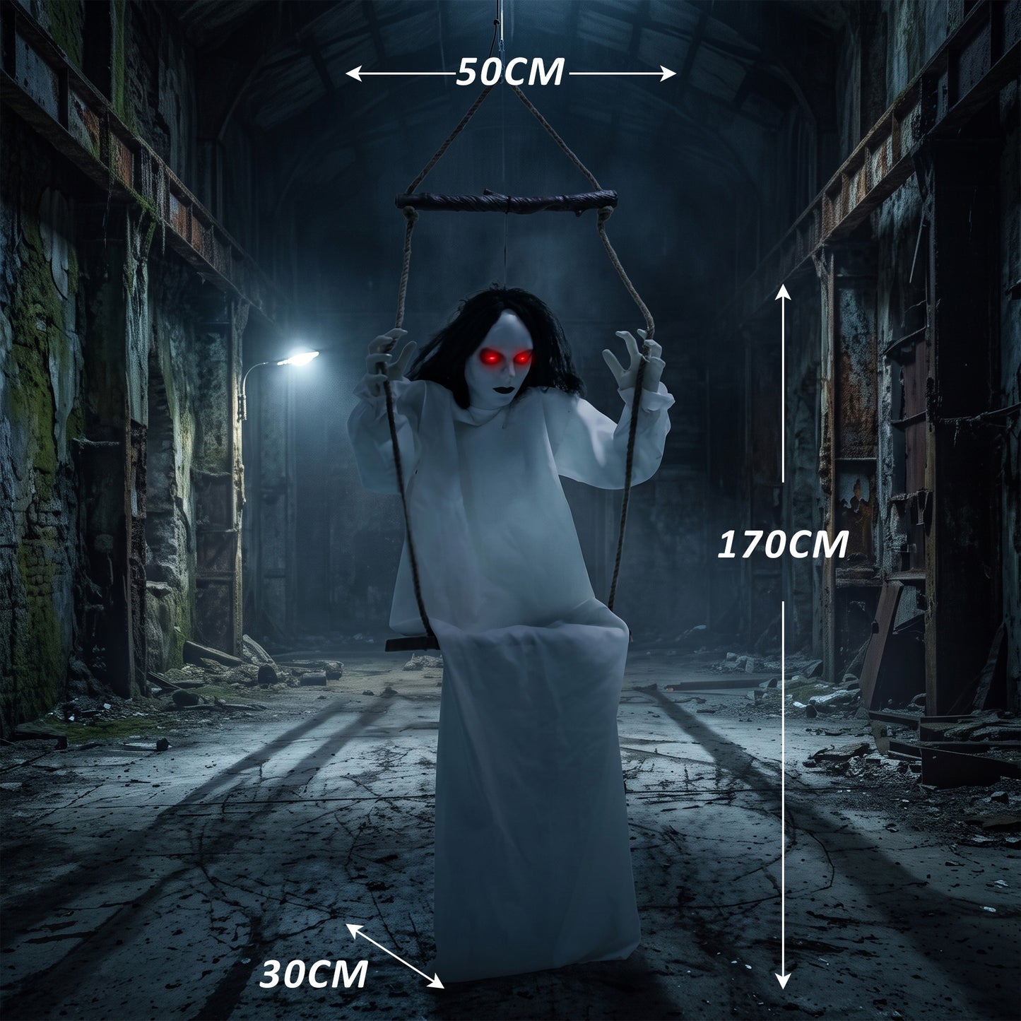 Animated Swinging Ghost Halloween Decoration - 170cm