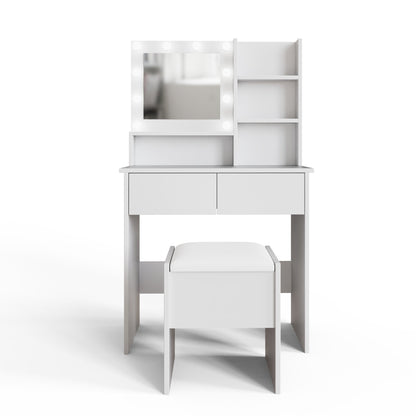 Eva Tall Dressing Table Set White 2 Shelves 2 Drawers
