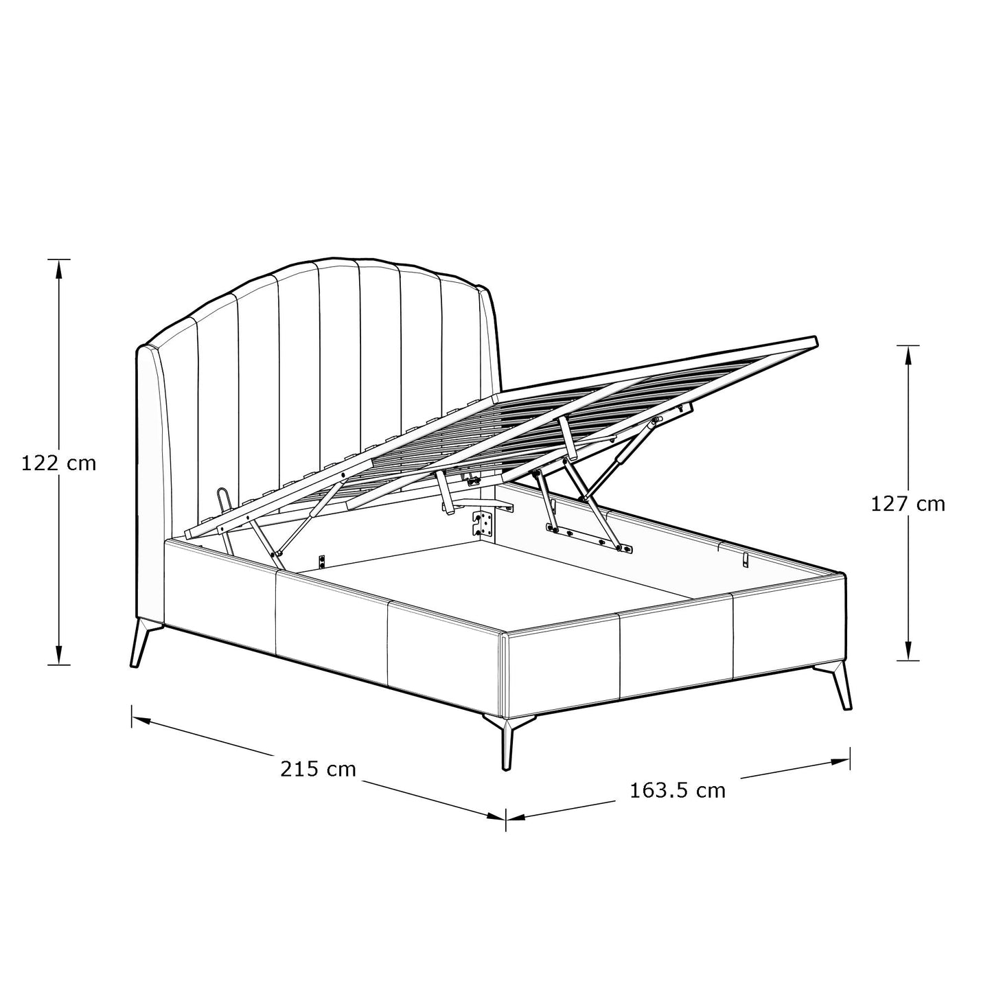 Pettine King Size Ottoman Bed Wood & Fabric Green 5 x 7ft