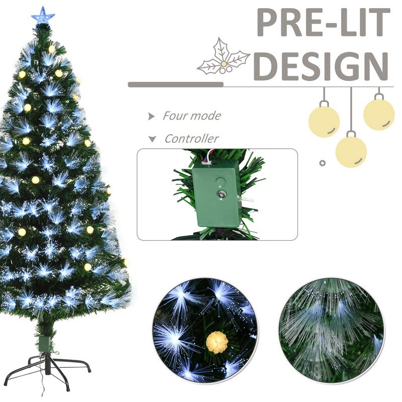 Homcom 6 Foot White Light Artificial Christmas Tree with 230 LEDs Star Topper Tri-Base Full Bodied Seasonal Decoration