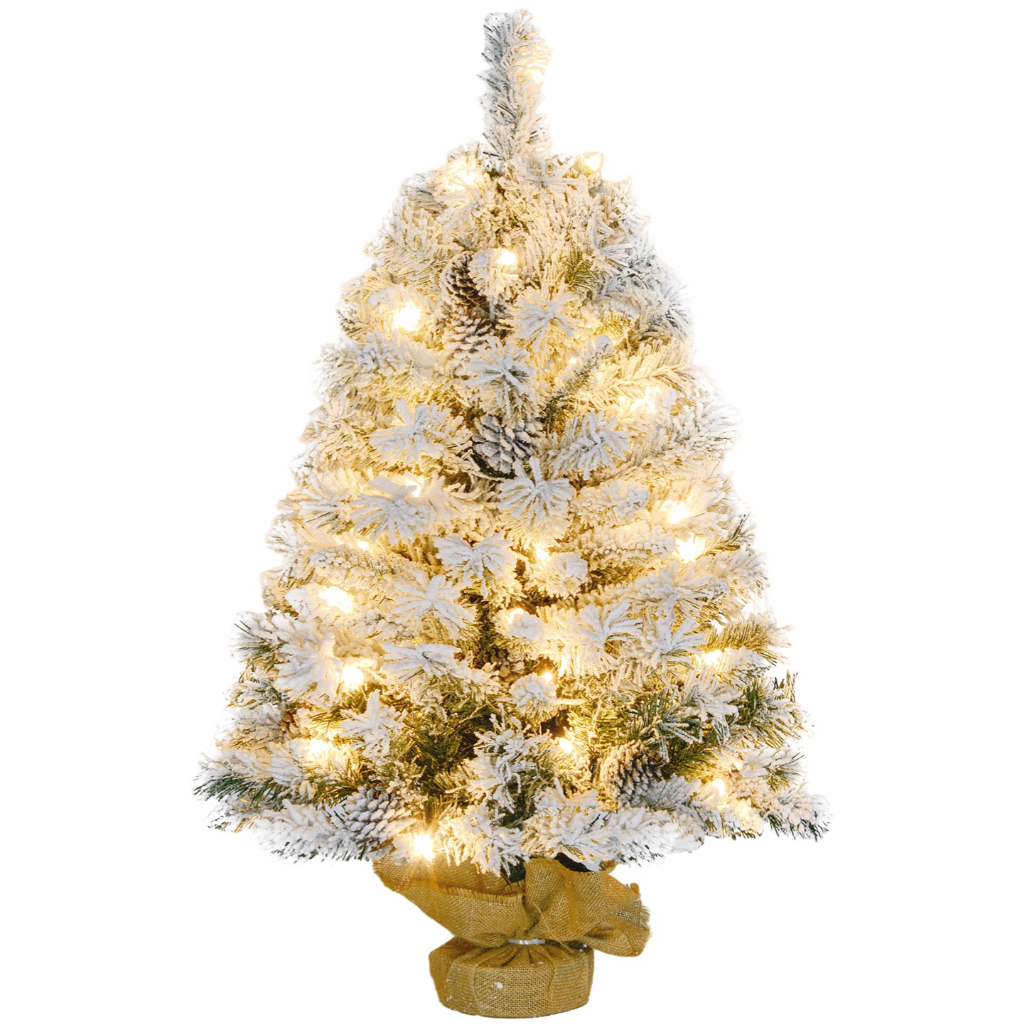 3ft Burlap Base Christmas Tree Artificial - White Frosted Green with LED Lights Warm White 133 Tips Primary Image
