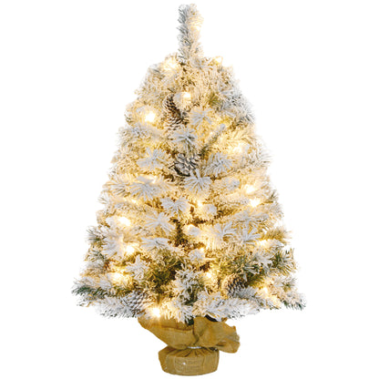 3ft Burlap Base Christmas Tree Artificial - White Frosted Green with LED Lights Warm White 133 Tips Primary Image