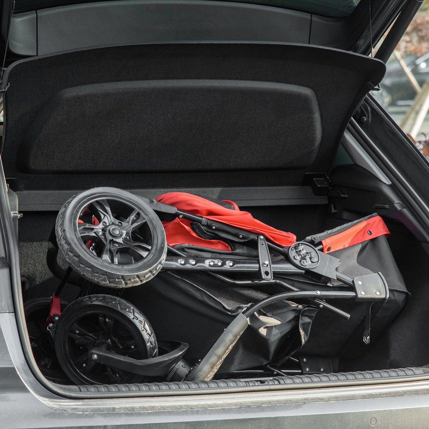 Pawhut Oxford Cloth Folding 3-Wheel Pet Stroller Dog Trolley Red/Black