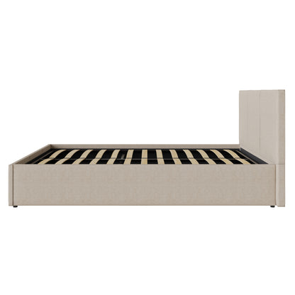 Side Lift King Size Ottoman Bed Metal & Wood Natural 5 x 7ft