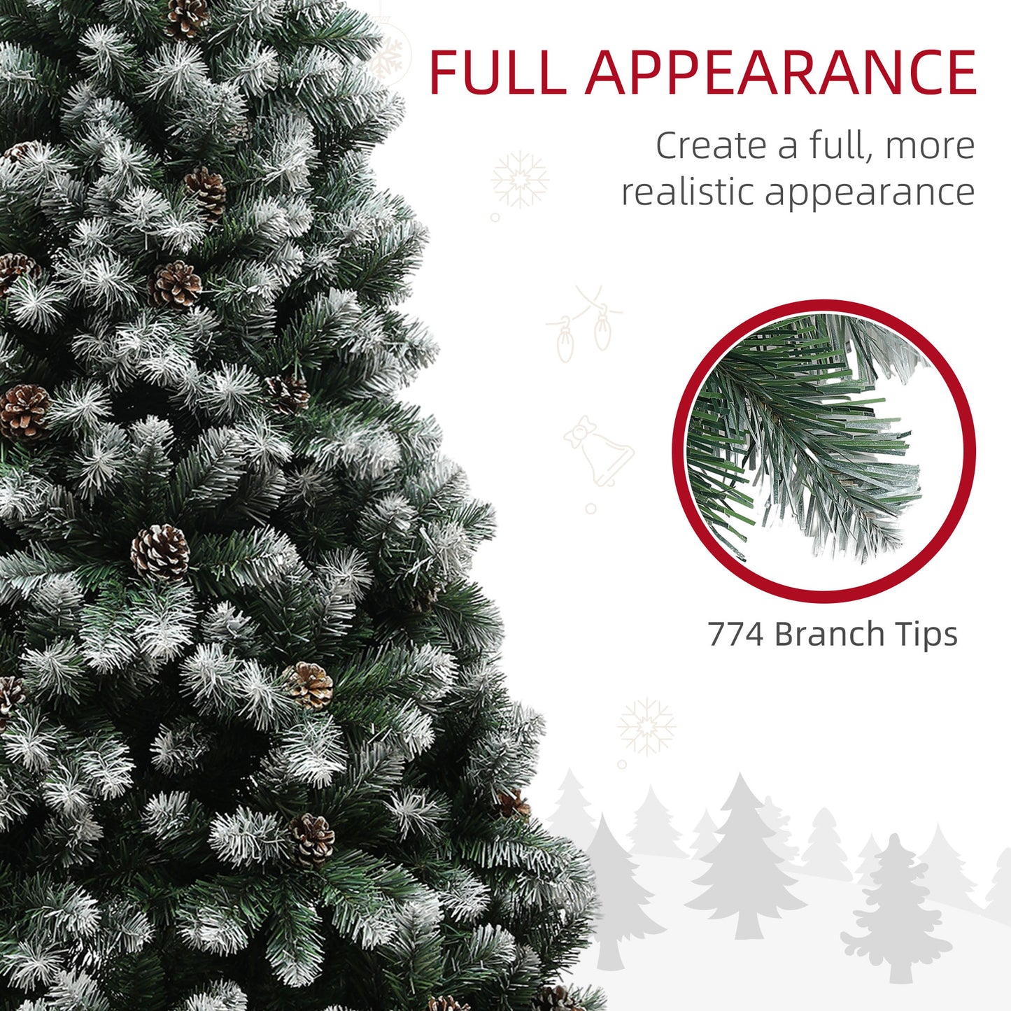 6ft Pinecone Christmas Tree Artificial - White Frosted Green  774 Tips
