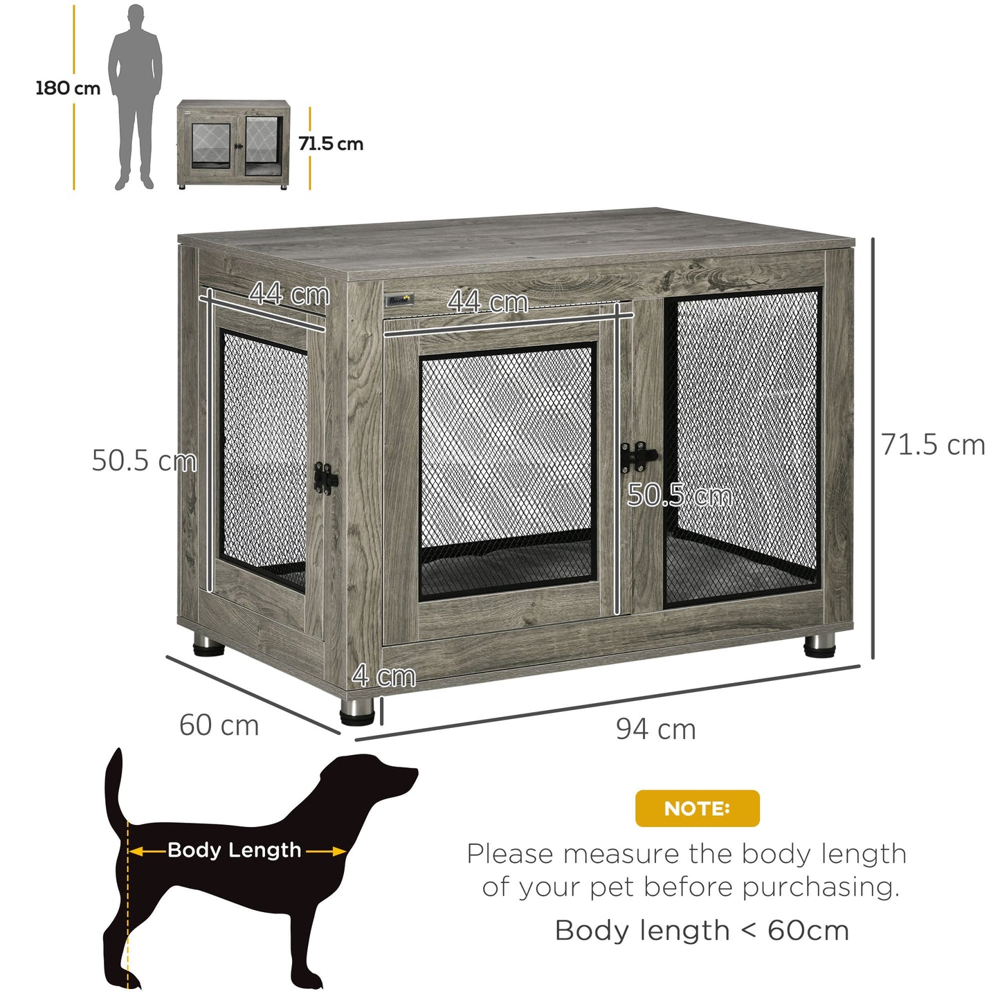 Pawhut Two-In-One Dog Cage & Side Table With Two Doors Cushion For Large Dogs