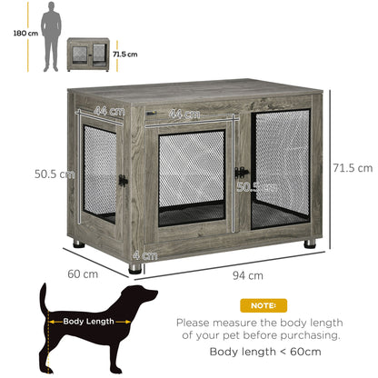 Pawhut Two-In-One Dog Cage & Side Table With Two Doors Cushion For Large Dogs