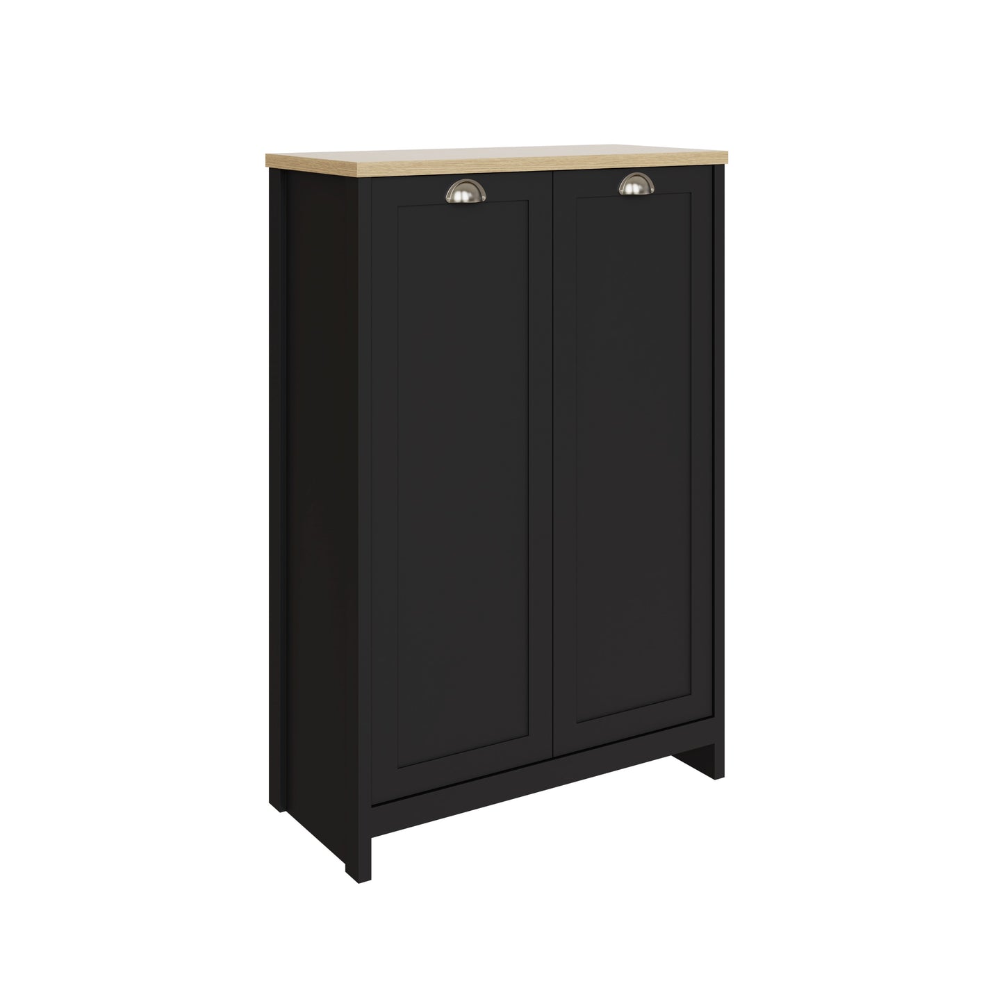 Lancaster Tall Shoe Storage Black & Oak 2 Doors 6 Shelves