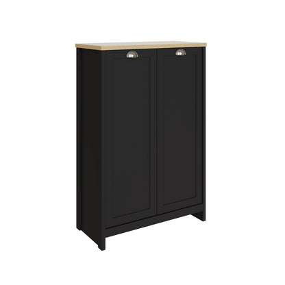 Lancaster Tall Shoe Storage Black & Oak 2 Doors 6 Shelves
