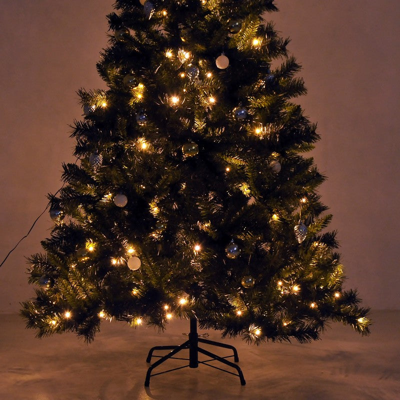 6 Foot Pre-Lit Artificial Christmas Tree 200 LED Xmas Tree Holiday Décor with Decorative Balls Ornament Metal Stand Green