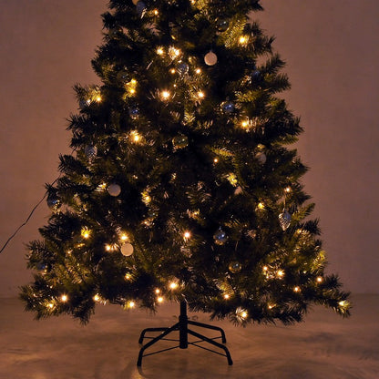 6 Foot Pre-Lit Artificial Christmas Tree 200 LED Xmas Tree Holiday Décor with Decorative Balls Ornament Metal Stand Green