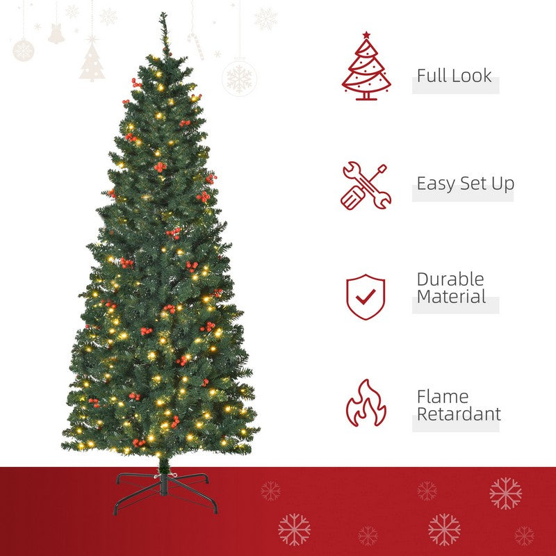 6 Foot Prelit Artificial Pencil Christmas Tree with Warm White LED Light