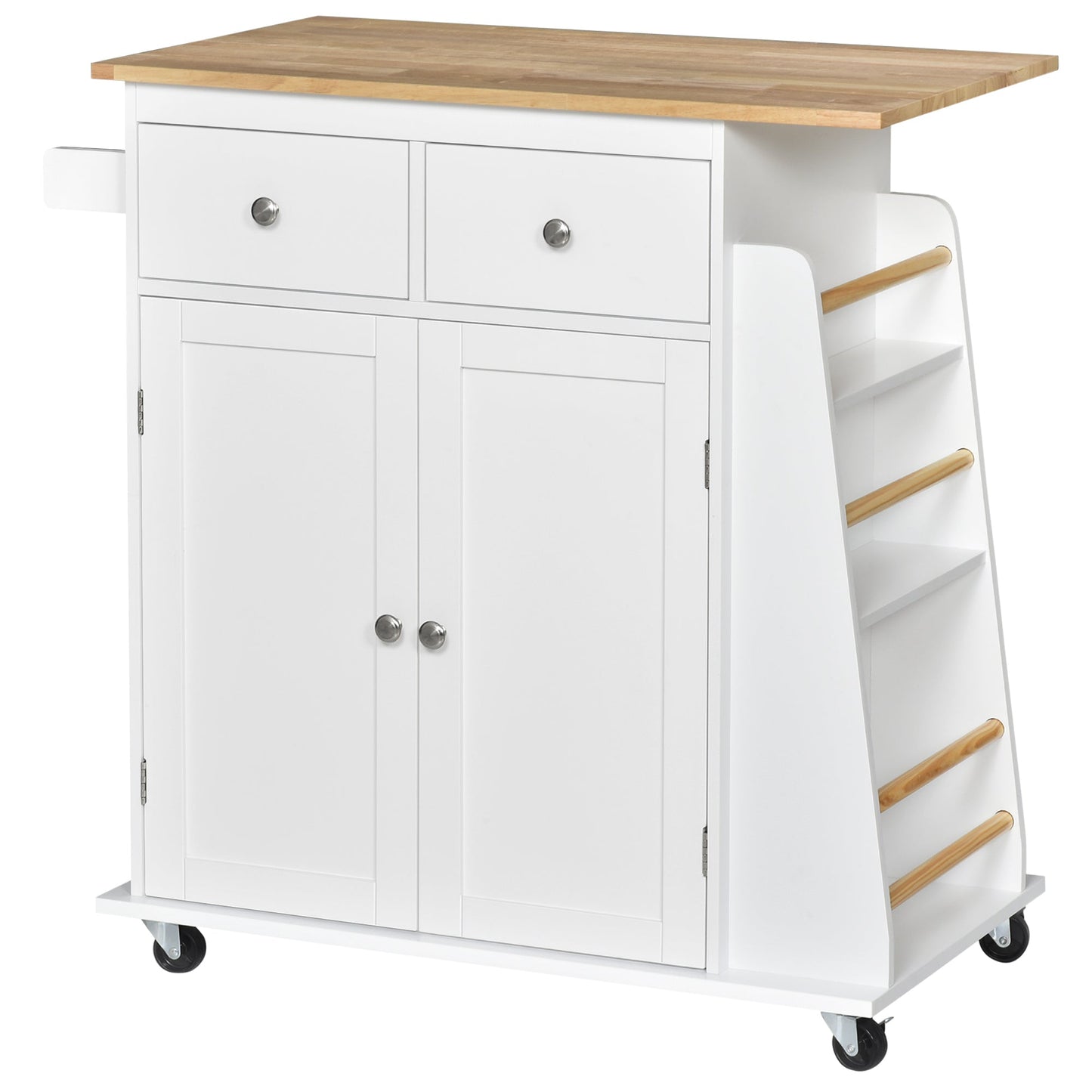 Kitchen Island Storage Cabinet Rolling Trolley with Rubber Wood Top Primary Image