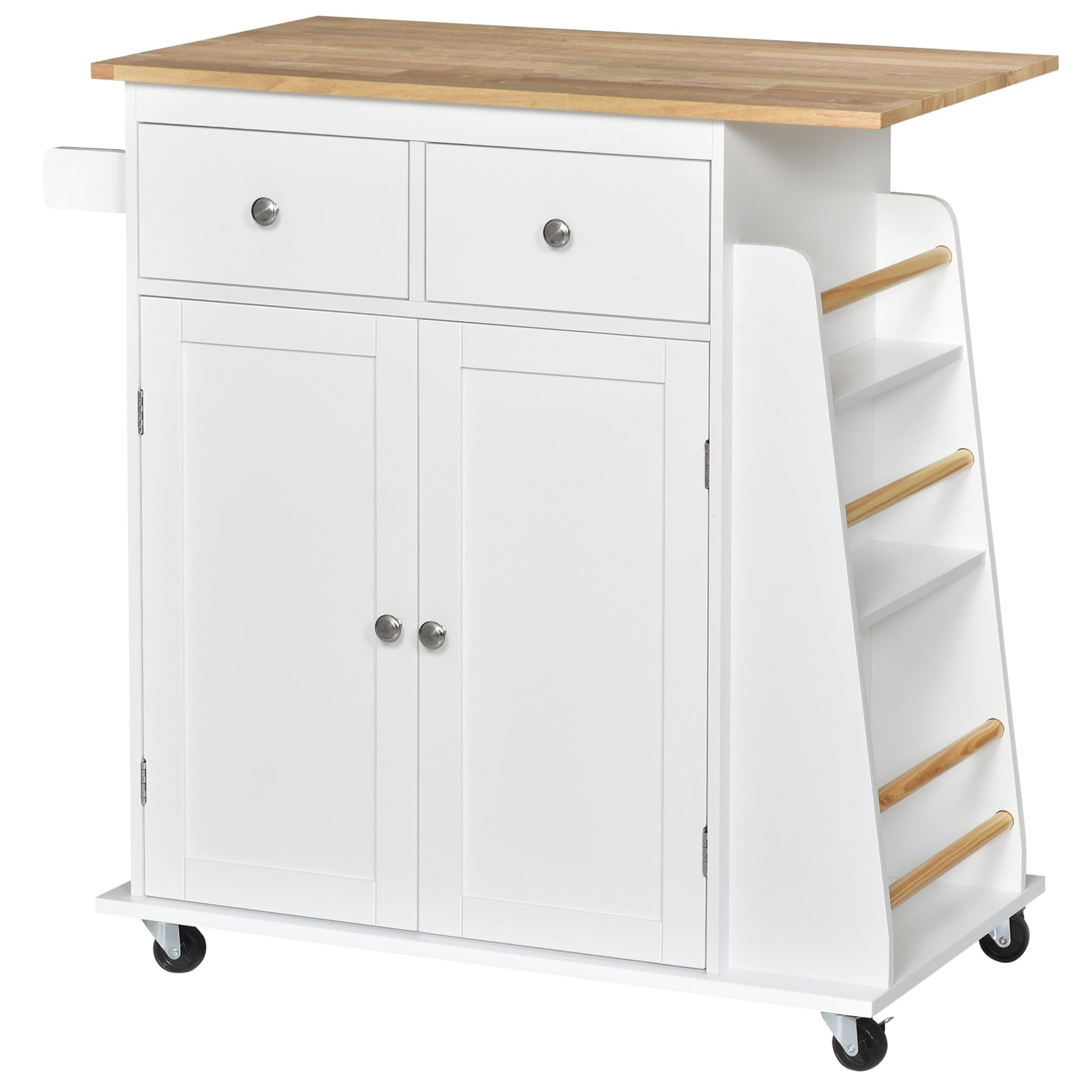 Kitchen Island Storage Cabinet Rolling Trolley with Rubber Wood Top Primary Image