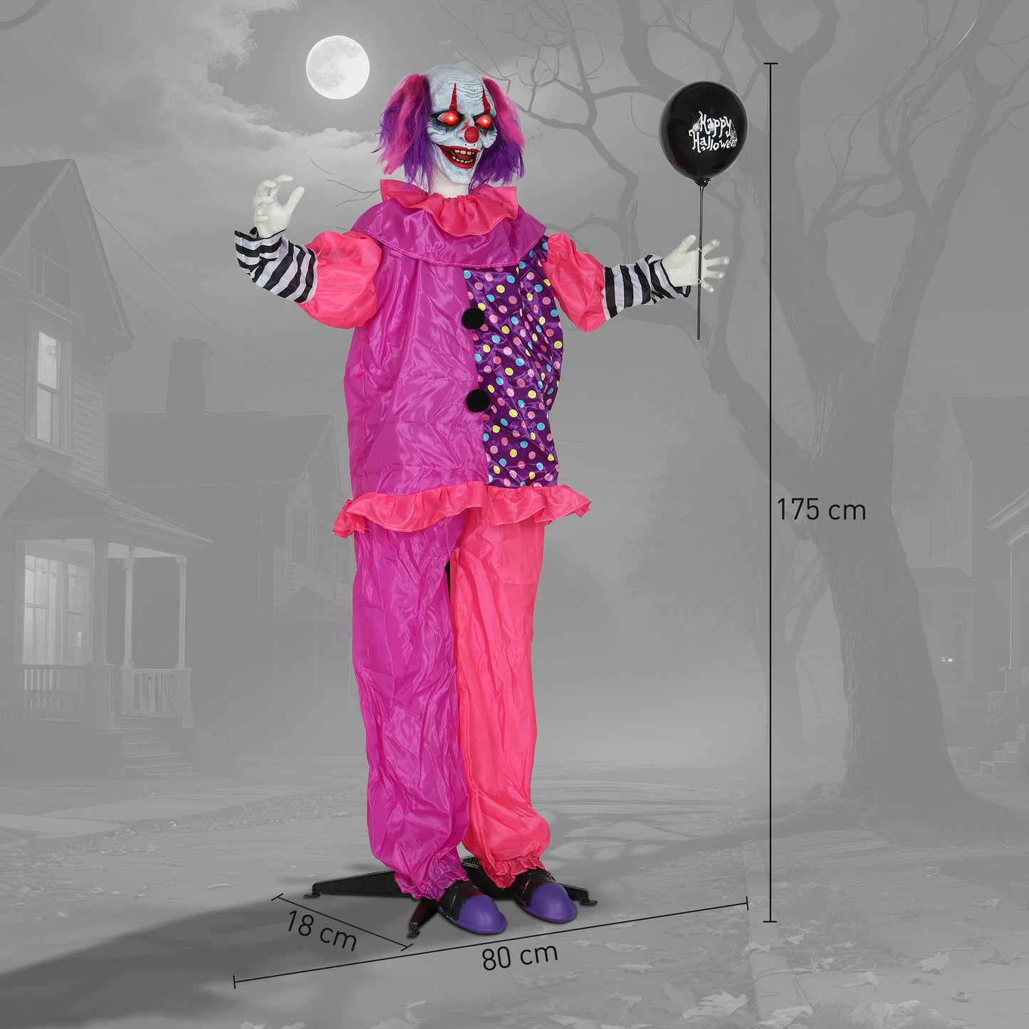 Animated Scary Clown Halloween Decoration - 175cm